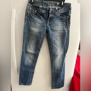 Miss Me Jeans Womens 28 Skinny. Distressed Flap Thick Stitch Pocket Embellished